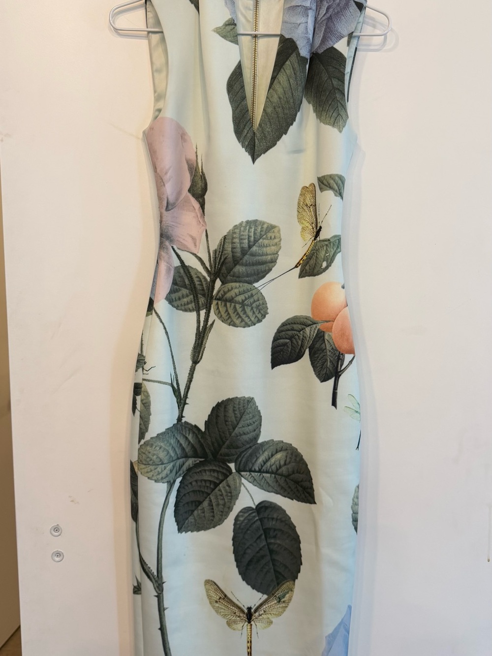 Ted Baker Pale Blue Floral Midi Dress with Botanical Print - Picture 2 of 8